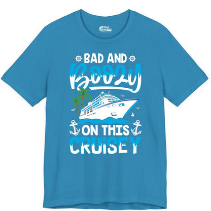 Bad and Boozy Cruise Shirt - Funny Cruise Party Apparel for Adults (Premium Tee) in Aqua - Bad and Boozy Cruise Shirt - Funny Tropical Drinking Party Tee