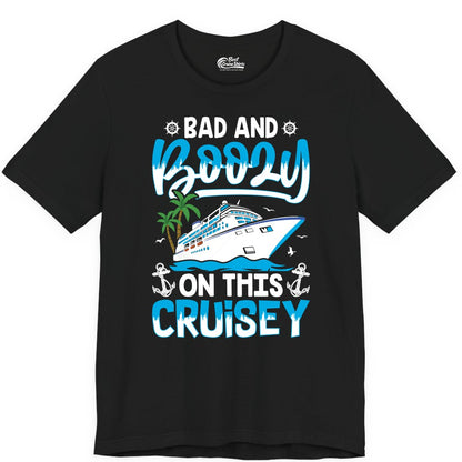 Bad and Boozy Cruise Shirt - Funny Cruise Party Apparel for Adults (Premium Tee) in Black - Bad and Boozy Cruise Shirt - Funny Tropical Drinking Party Tee