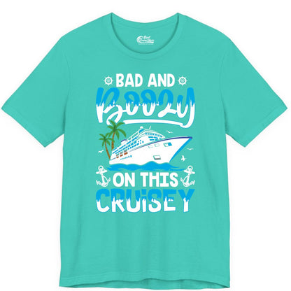 Bad and Boozy Cruise Shirt - Funny Cruise Party Apparel for Adults (Premium Tee) in Teal - Bad and Boozy Cruise Shirt - Funny Tropical Drinking Party Tee