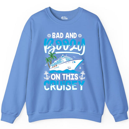 Bad and Boozy Cruise Shirt - Funny Cruise Party Apparel for Adults (Sweatshirt) in Carolina Blue - Bad and Boozy Cruise Shirt - Funny Tropical Drinking Party Tee