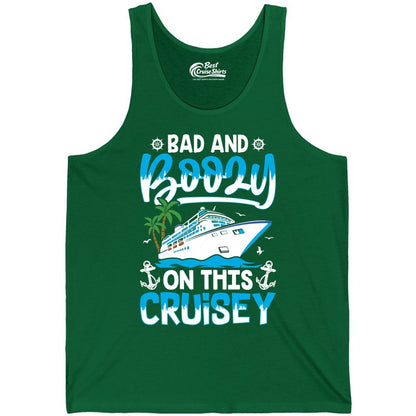 Bad and Boozy Cruise Shirt - Funny Cruise Party Apparel for Adults (Tank Top) in Kelly - Bad and Boozy Cruise Shirt - Funny Tropical Drinking Party Tee