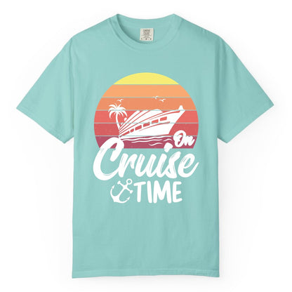 Cruise Time Shirt - Retro Sunset Cruise Vacation Apparel Tee (Comfort Color) in Chalky Mint - Retro Sunset Cruise Ship Palm Tree Anchor - Cruise Time Shirt