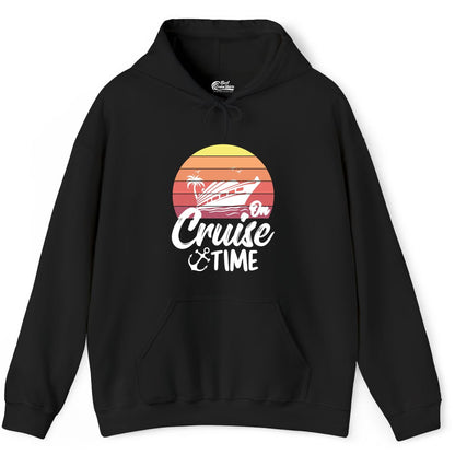 Cruise Time Shirt - Retro Sunset Cruise Vacation Apparel Tee (Hoodie) in Black - Retro Sunset Cruise Ship Palm Tree Anchor - Cruise Time Shirt