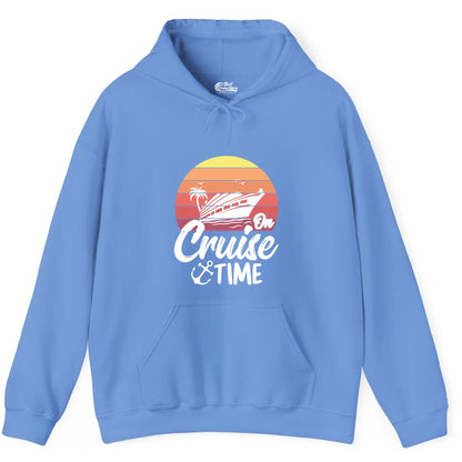 Cruise Time Shirt - Retro Sunset Cruise Vacation Apparel Tee (Hoodie) in Carolina Blue - Retro Sunset Cruise Ship Palm Tree Anchor - Cruise Time Shirt