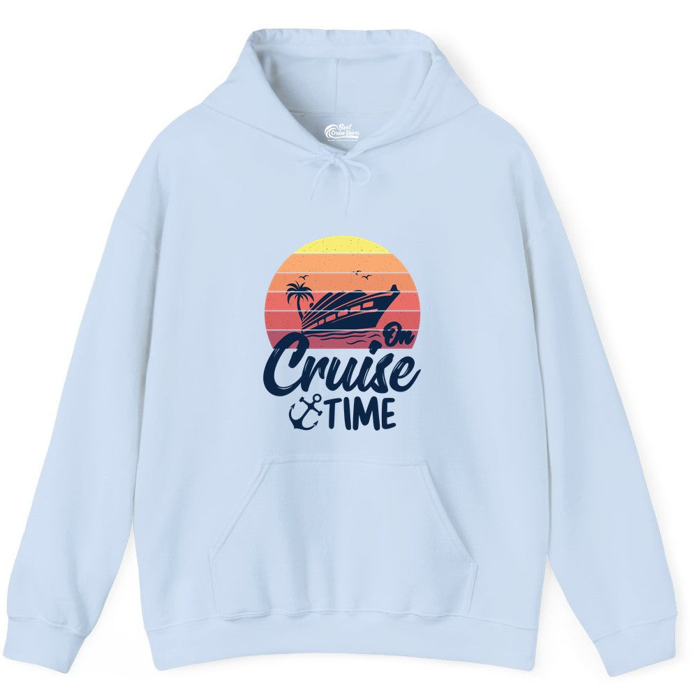 Cruise Time Shirt - Retro Sunset Cruise Vacation Apparel Tee (Hoodie) in Light Blue - Retro Sunset Cruise Ship Palm Tree Anchor - Cruise Time Shirt