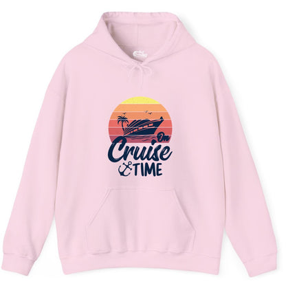 Cruise Time Shirt - Retro Sunset Cruise Vacation Apparel Tee (Hoodie) in Light Pink - Retro Sunset Cruise Ship Palm Tree Anchor - Cruise Time Shirt