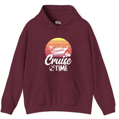 Cruise Time Shirt - Retro Sunset Cruise Vacation Apparel Tee (Hoodie) in Maroon - Retro Sunset Cruise Ship Palm Tree Anchor - Cruise Time Shirt