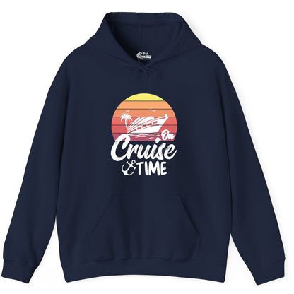 Cruise Time Shirt - Retro Sunset Cruise Vacation Apparel Tee (Hoodie) in Navy - Retro Sunset Cruise Ship Palm Tree Anchor - Cruise Time Shirt