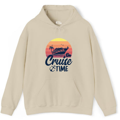 Cruise Time Shirt - Retro Sunset Cruise Vacation Apparel Tee (Hoodie) in Sand - Retro Sunset Cruise Ship Palm Tree Anchor - Cruise Time Shirt