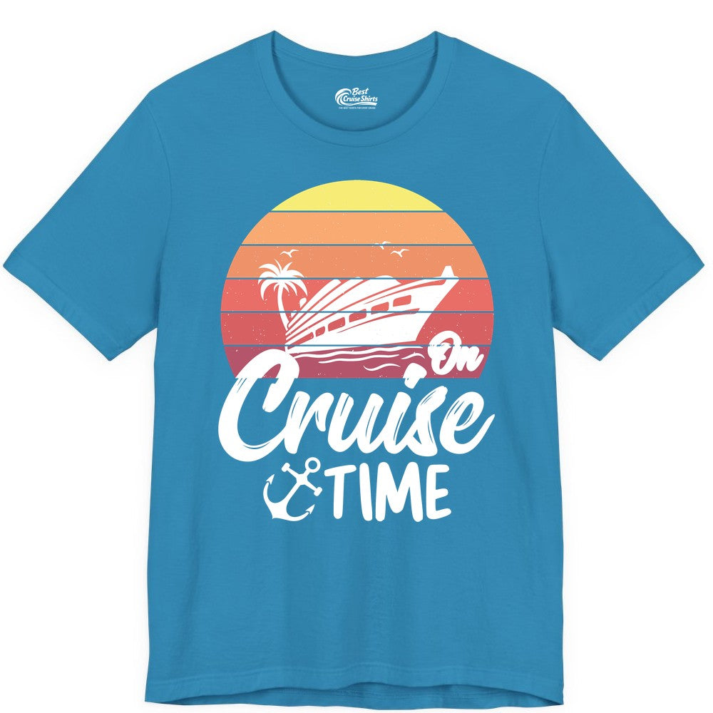Cruise Time Shirt - Retro Sunset Cruise Vacation Apparel Tee (Premium Tee) in Aqua - Retro Sunset Cruise Ship Palm Tree Anchor - Cruise Time Shirt