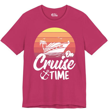 Cruise Time Shirt - Retro Sunset Cruise Vacation Apparel Tee (Premium Tee) in Berry - Retro Sunset Cruise Ship Palm Tree Anchor - Cruise Time Shirt