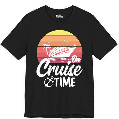 Cruise Time Shirt - Retro Sunset Cruise Vacation Apparel Tee (Premium Tee) in Black - Retro Sunset Cruise Ship Palm Tree Anchor - Cruise Time Shirt