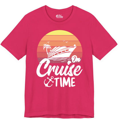 Cruise Time Shirt - Retro Sunset Cruise Vacation Apparel Tee (Premium Tee) in Fuchsia - Retro Sunset Cruise Ship Palm Tree Anchor - Cruise Time Shirt