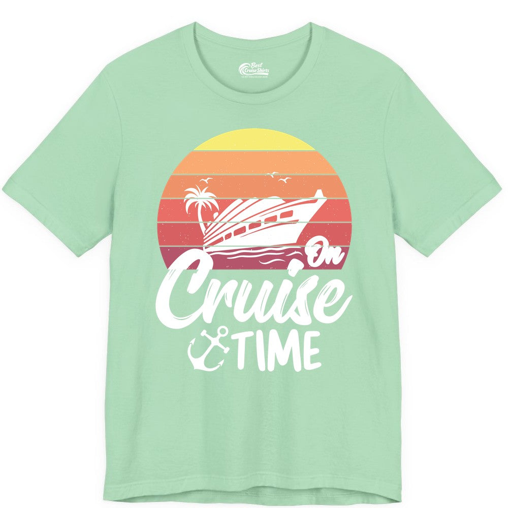 Cruise Time Shirt - Retro Sunset Cruise Vacation Apparel Tee (Premium Tee) in Mint - Retro Sunset Cruise Ship Palm Tree Anchor - Cruise Time Shirt