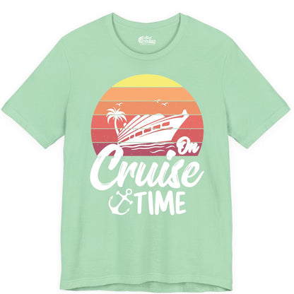 Cruise Time Shirt - Retro Sunset Cruise Vacation Apparel Tee (Premium Tee) in Mint - Retro Sunset Cruise Ship Palm Tree Anchor - Cruise Time Shirt