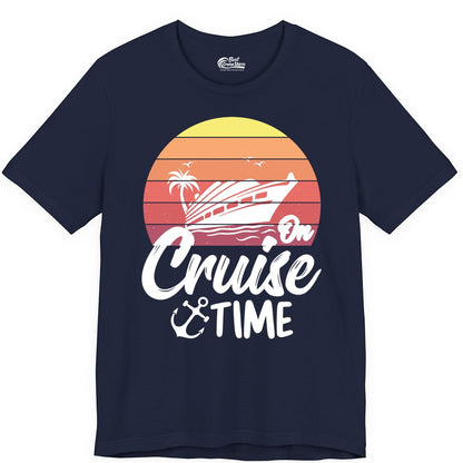 Cruise Time Shirt - Retro Sunset Cruise Vacation Apparel Tee (Premium Tee) in Navy - Retro Sunset Cruise Ship Palm Tree Anchor - Cruise Time Shirt