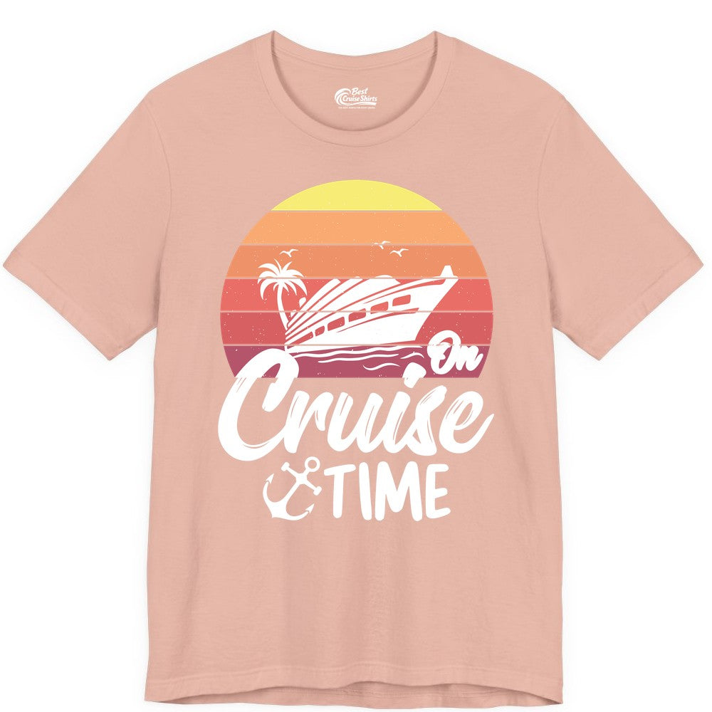 Cruise Time Shirt - Retro Sunset Cruise Vacation Apparel Tee (Premium Tee) in Peach - Retro Sunset Cruise Ship Palm Tree Anchor - Cruise Time Shirt