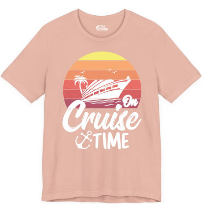 Cruise Time Shirt - Retro Sunset Cruise Vacation Apparel Tee (Premium Tee) in Peach - Retro Sunset Cruise Ship Palm Tree Anchor - Cruise Time Shirt