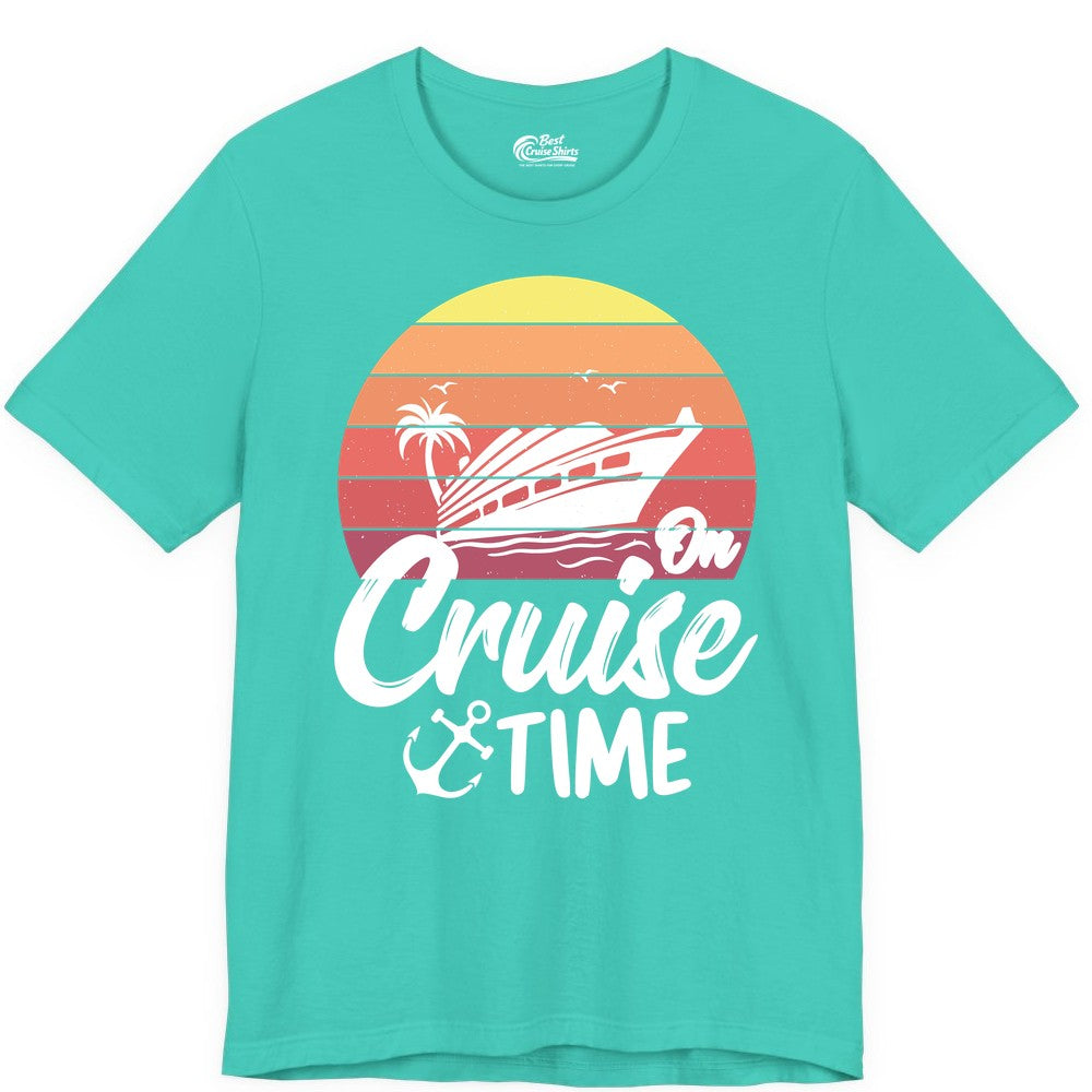 Cruise Time Shirt - Retro Sunset Cruise Vacation Apparel Tee (Premium Tee) in Teal - Retro Sunset Cruise Ship Palm Tree Anchor - Cruise Time Shirt