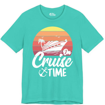 Cruise Time Shirt - Retro Sunset Cruise Vacation Apparel Tee (Premium Tee) in Teal - Retro Sunset Cruise Ship Palm Tree Anchor - Cruise Time Shirt