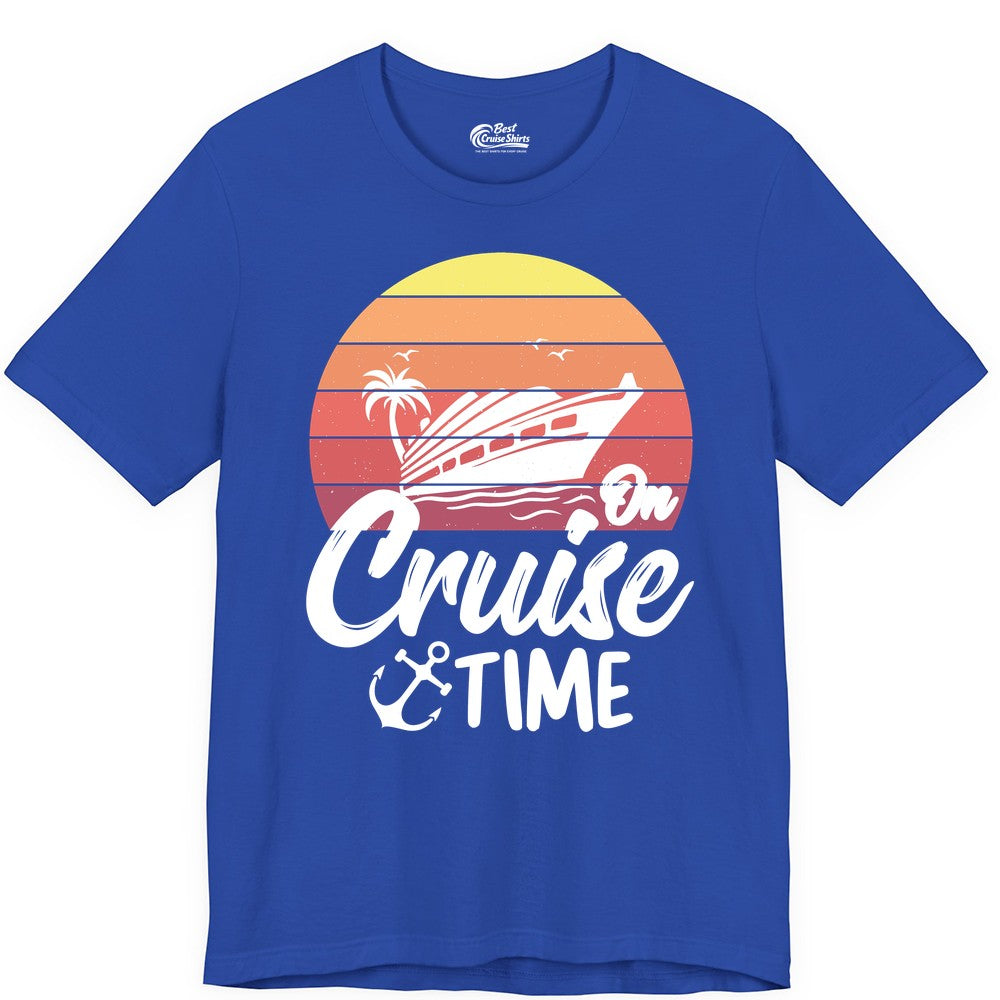 Cruise Time Shirt - Retro Sunset Cruise Vacation Apparel Tee (Premium Tee) in True Royal - Retro Sunset Cruise Ship Palm Tree Anchor - Cruise Time Shirt