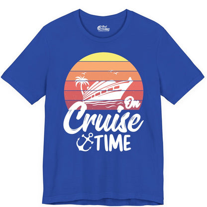 Cruise Time Shirt - Retro Sunset Cruise Vacation Apparel Tee (Premium Tee) in True Royal - Retro Sunset Cruise Ship Palm Tree Anchor - Cruise Time Shirt