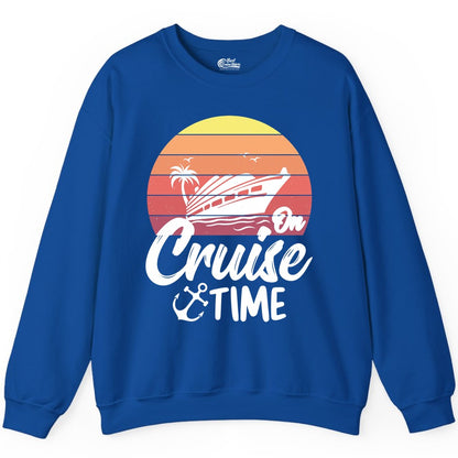 Cruise Time Shirt - Retro Sunset Cruise Vacation Apparel Tee (Sweatshirt) in Royal - Retro Sunset Cruise Ship Palm Tree Anchor - Cruise Time Shirt