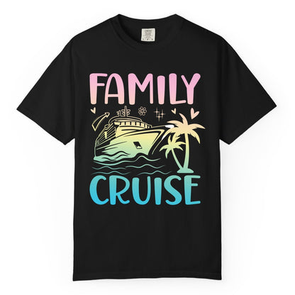 Family Cruise Shirt - Tropical Cruise Vacation Tee for Group Trips (Comfort Color) in Black - Family Cruise Shirt - Tropical Beach and Cruise Ship Pastel Design