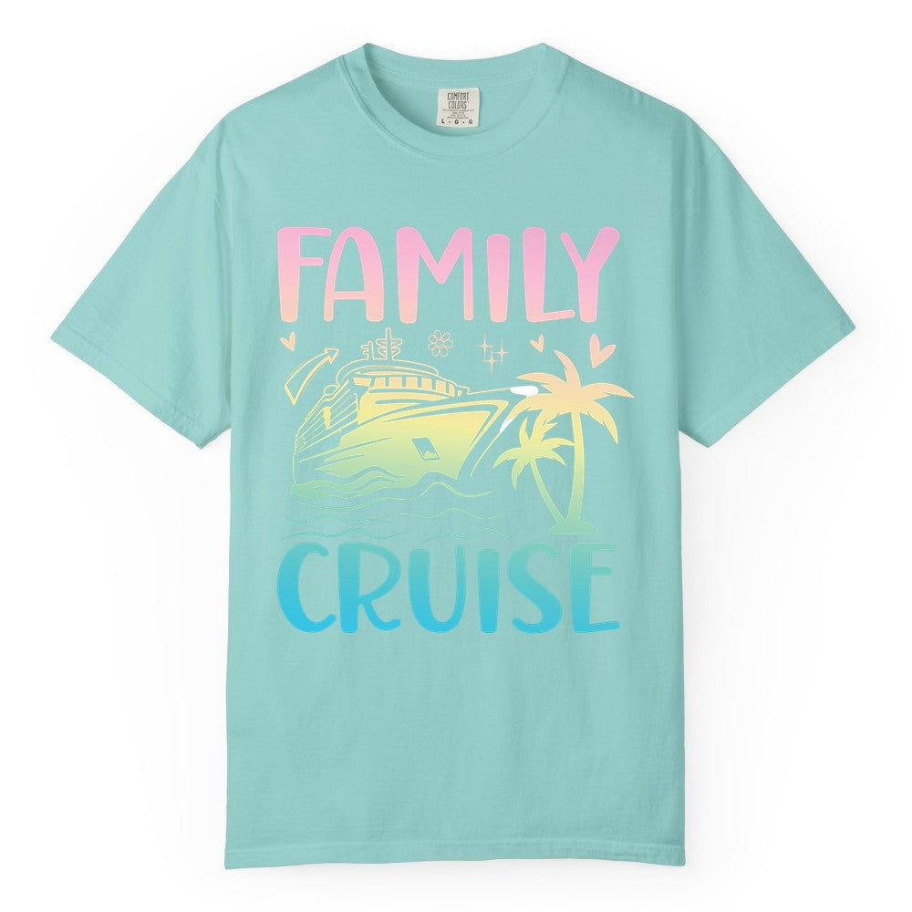 Family Cruise Shirt - Tropical Cruise Vacation Tee for Group Trips (Comfort Color) in Chalky Mint - Family Cruise Shirt - Tropical Beach and Cruise Ship Pastel Design