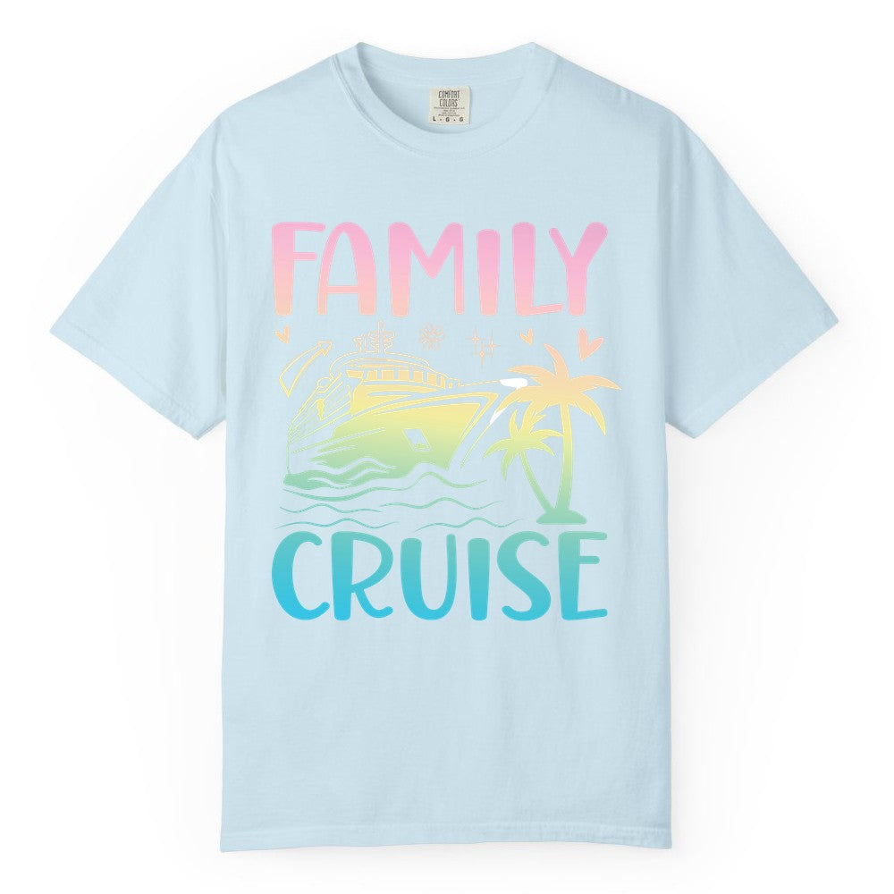 Family Cruise Shirt - Tropical Cruise Vacation Tee for Group Trips (Comfort Color) in Chambray - Family Cruise Shirt - Tropical Beach and Cruise Ship Pastel Design