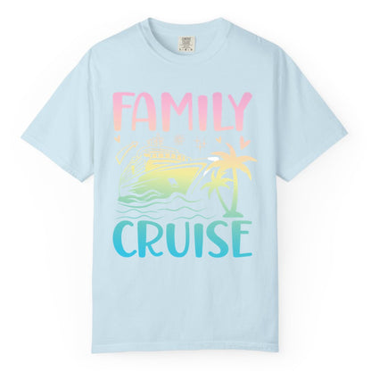Family Cruise Shirt - Tropical Cruise Vacation Tee for Group Trips (Comfort Color) in Chambray - Family Cruise Shirt - Tropical Beach and Cruise Ship Pastel Design