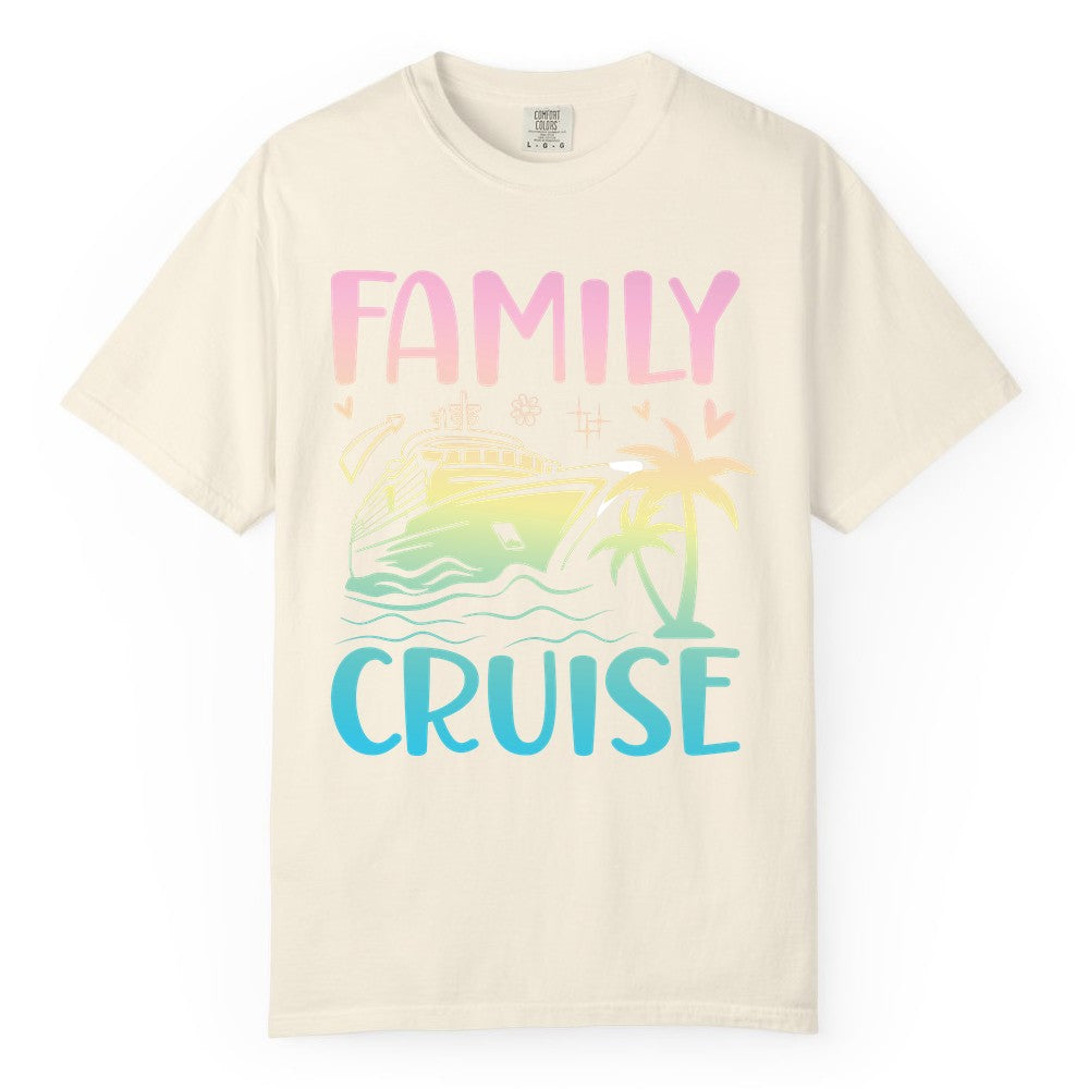 Family Cruise Shirt - Tropical Cruise Vacation Tee for Group Trips (Comfort Color) in Ivory - Family Cruise Shirt - Tropical Beach and Cruise Ship Pastel Design
