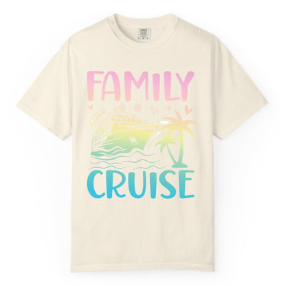 Family Cruise Shirt - Tropical Cruise Vacation Tee for Group Trips (Comfort Color) in Ivory - Family Cruise Shirt - Tropical Beach and Cruise Ship Pastel Design