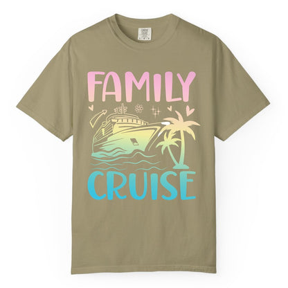 Family Cruise Shirt - Tropical Cruise Vacation Tee for Group Trips (Comfort Color) in Khaki - Family Cruise Shirt - Tropical Beach and Cruise Ship Pastel Design