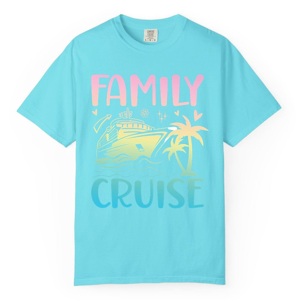 Family Cruise Shirt - Tropical Cruise Vacation Tee for Group Trips (Comfort Color) in Lagoon Blue - Family Cruise Shirt - Tropical Beach and Cruise Ship Pastel Design
