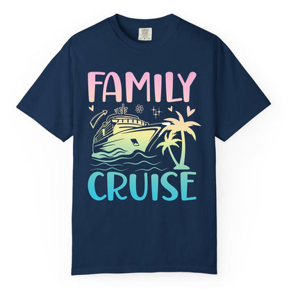Family Cruise Shirt - Tropical Cruise Vacation Tee for Group Trips (Comfort Color) in Navy - Family Cruise Shirt - Tropical Beach and Cruise Ship Pastel Design