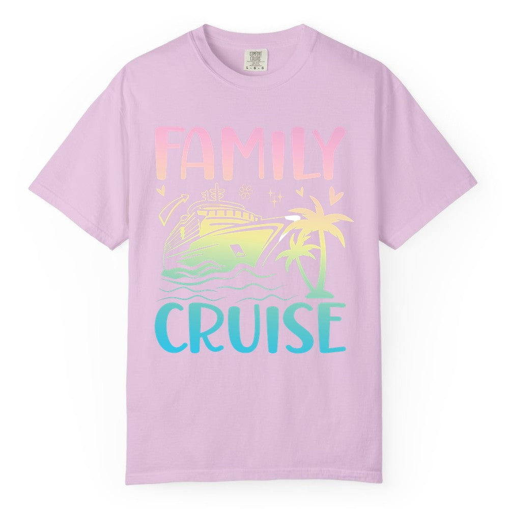 Family Cruise Shirt - Tropical Cruise Vacation Tee for Group Trips (Comfort Color) in Orchid - Family Cruise Shirt - Tropical Beach and Cruise Ship Pastel Design