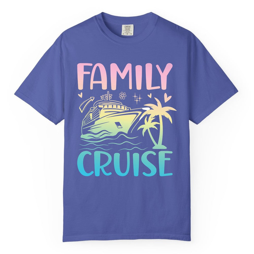Family Cruise Shirt - Tropical Cruise Vacation Tee for Group Trips (Comfort Color) in Periwinkle - Family Cruise Shirt - Tropical Beach and Cruise Ship Pastel Design