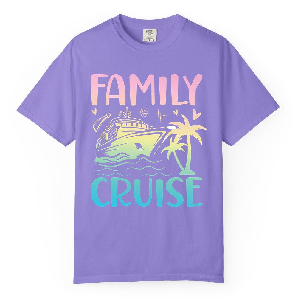 Family Cruise Shirt - Tropical Cruise Vacation Tee for Group Trips (Comfort Color) in Violet - Family Cruise Shirt - Tropical Beach and Cruise Ship Pastel Design