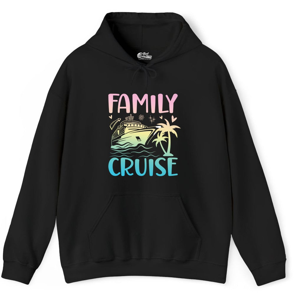 Family Cruise Shirt - Tropical Cruise Vacation Tee for Group Trips (Hoodie) in Black - Family Cruise Shirt - Tropical Beach and Cruise Ship Pastel Design