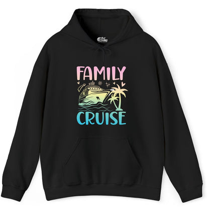 Family Cruise Shirt - Tropical Cruise Vacation Tee for Group Trips (Hoodie) in Black - Family Cruise Shirt - Tropical Beach and Cruise Ship Pastel Design