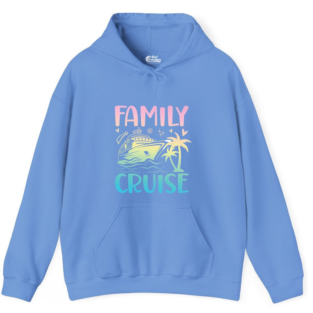 Family Cruise Shirt - Tropical Cruise Vacation Tee for Group Trips (Hoodie) in Carolina Blue - Family Cruise Shirt - Tropical Beach and Cruise Ship Pastel Design