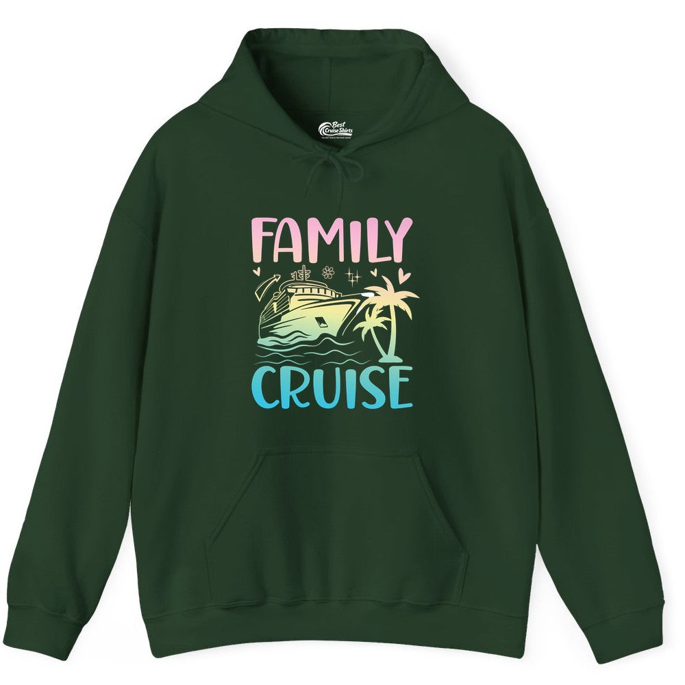Family Cruise Shirt - Tropical Cruise Vacation Tee for Group Trips (Hoodie) in Forest Green - Family Cruise Shirt - Tropical Beach and Cruise Ship Pastel Design
