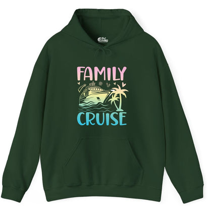 Family Cruise Shirt - Tropical Cruise Vacation Tee for Group Trips (Hoodie) in Forest Green - Family Cruise Shirt - Tropical Beach and Cruise Ship Pastel Design