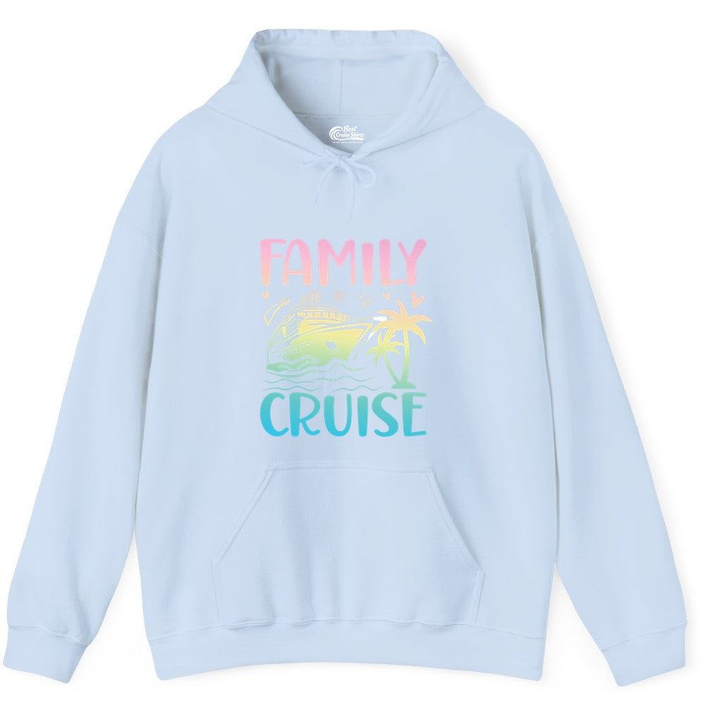 Family Cruise Shirt - Tropical Cruise Vacation Tee for Group Trips (Hoodie) in Light Blue - Family Cruise Shirt - Tropical Beach and Cruise Ship Pastel Design