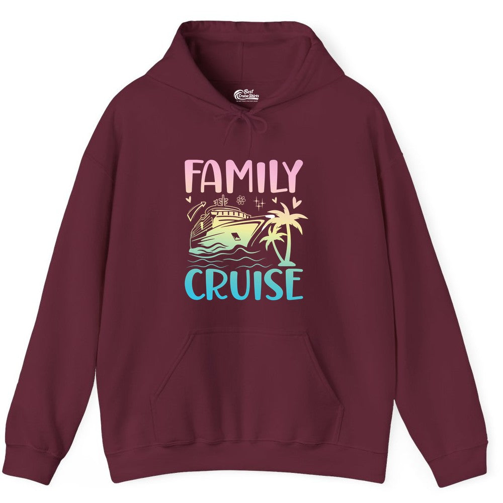 Family Cruise Shirt - Tropical Cruise Vacation Tee for Group Trips (Hoodie) in Maroon - Family Cruise Shirt - Tropical Beach and Cruise Ship Pastel Design