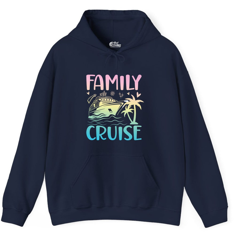 Family Cruise Shirt - Tropical Cruise Vacation Tee for Group Trips (Hoodie) in Navy - Family Cruise Shirt - Tropical Beach and Cruise Ship Pastel Design