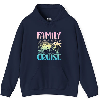 Family Cruise Shirt - Tropical Cruise Vacation Tee for Group Trips (Hoodie) in Navy - Family Cruise Shirt - Tropical Beach and Cruise Ship Pastel Design