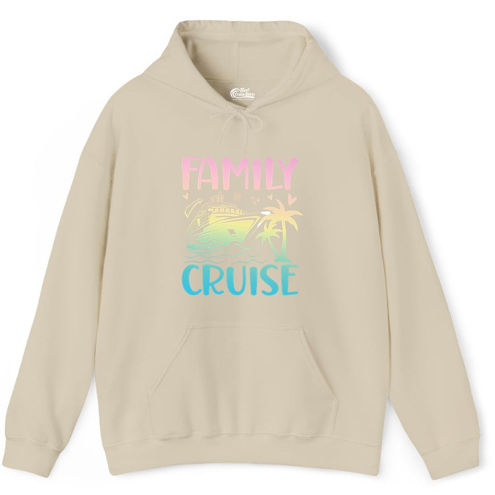 Family Cruise Shirt - Tropical Cruise Vacation Tee for Group Trips (Hoodie) in Sand - Family Cruise Shirt - Tropical Beach and Cruise Ship Pastel Design