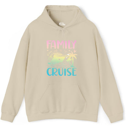 Family Cruise Shirt - Tropical Cruise Vacation Tee for Group Trips (Hoodie) in Sand - Family Cruise Shirt - Tropical Beach and Cruise Ship Pastel Design